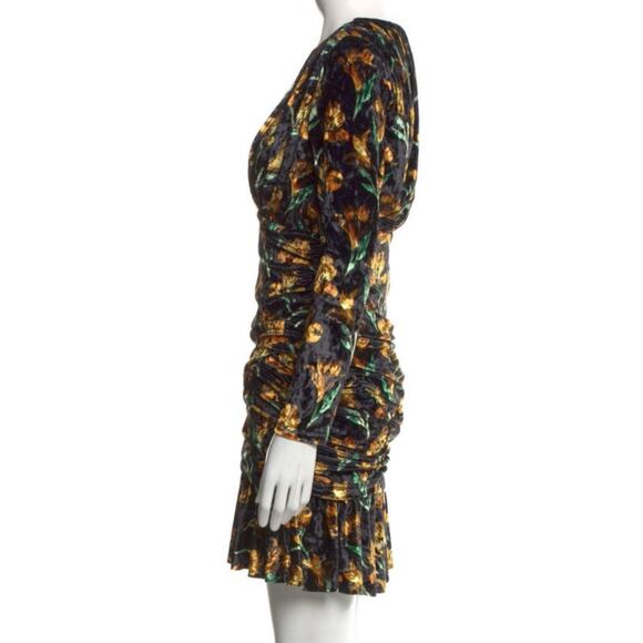 Delfi Collective Black Velvet Ruched Tiger Lily Print Cocktail Dress M - Picture 7 of 9